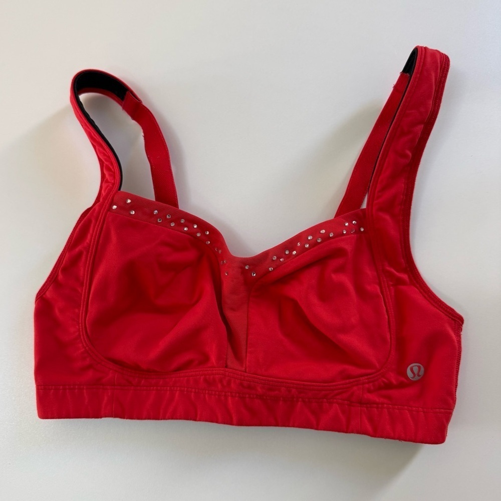 Lululemon Red & Silver Rhinestone Sports Bra Women’s Size 34C